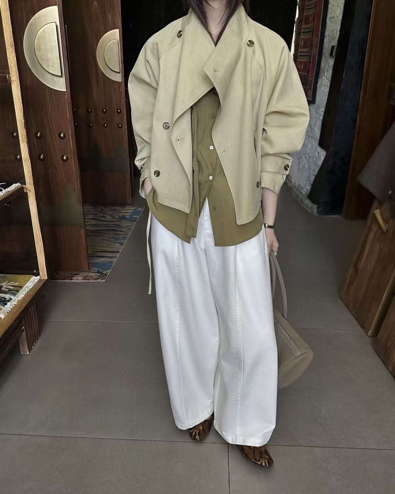 The Seoul U-Ka Cropped Balloon Trench Jacket - Designer Moto Cropped Coat