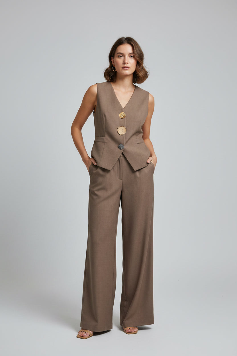 Artisan Button Vest Palazzo Set - Designer 2pc Suit