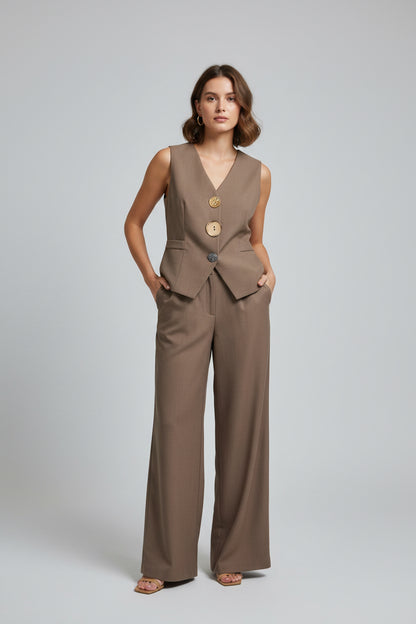 Artisan Button Vest Palazzo Set - Designer 2pc Suit