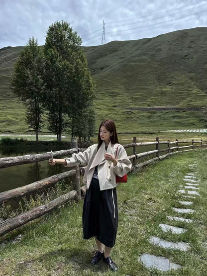 The Seoul U-Ka Cropped Balloon Trench Jacket - Designer Moto Cropped Coat
