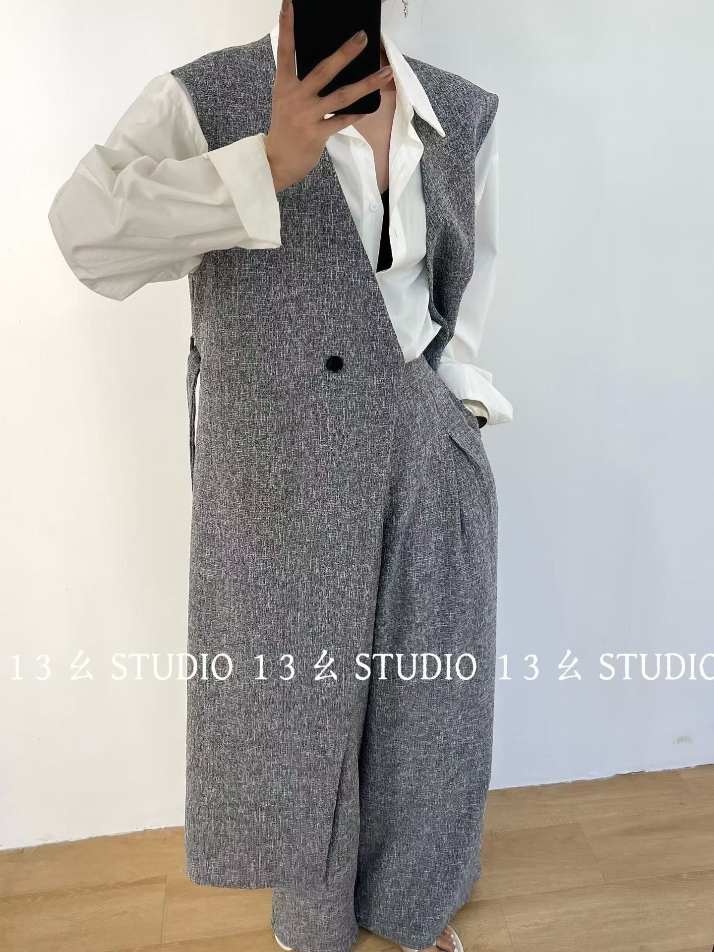 Long Vest Set With Wide Pants - Minimal Chic 2 Piece Suit
