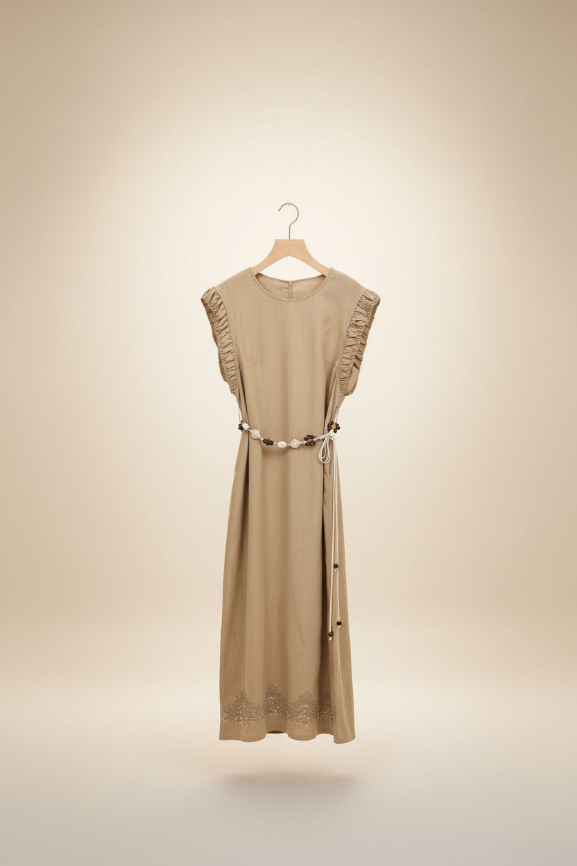 The Beaded Boho Linen Ruffle Maxi Dress - Old Money Chic
