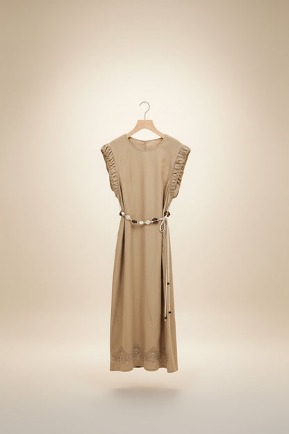 The Beaded Boho Linen Ruffle Maxi Dress - Old Money Chic