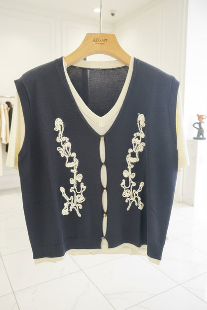 The Embroidered Knit Layer Tee - Old Money 2-in-1 Top