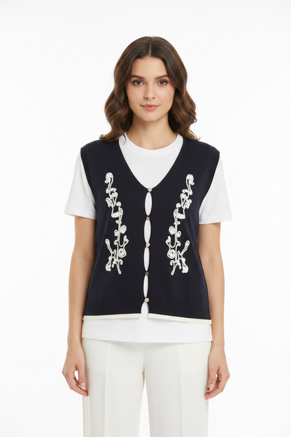 The Embroidered Knit Layer Tee - Old Money 2-in-1 Top
