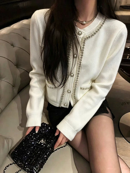 Pearl Button Embellished Cardigan button down