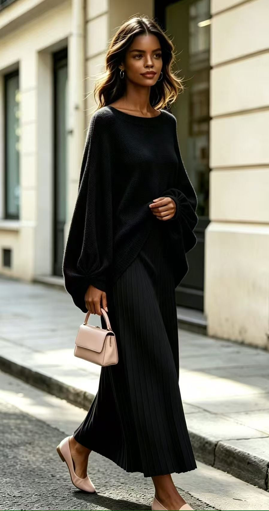 The Paris Knit Co-Ord Set - Batwing Sweater &amp; Pleated Skirt