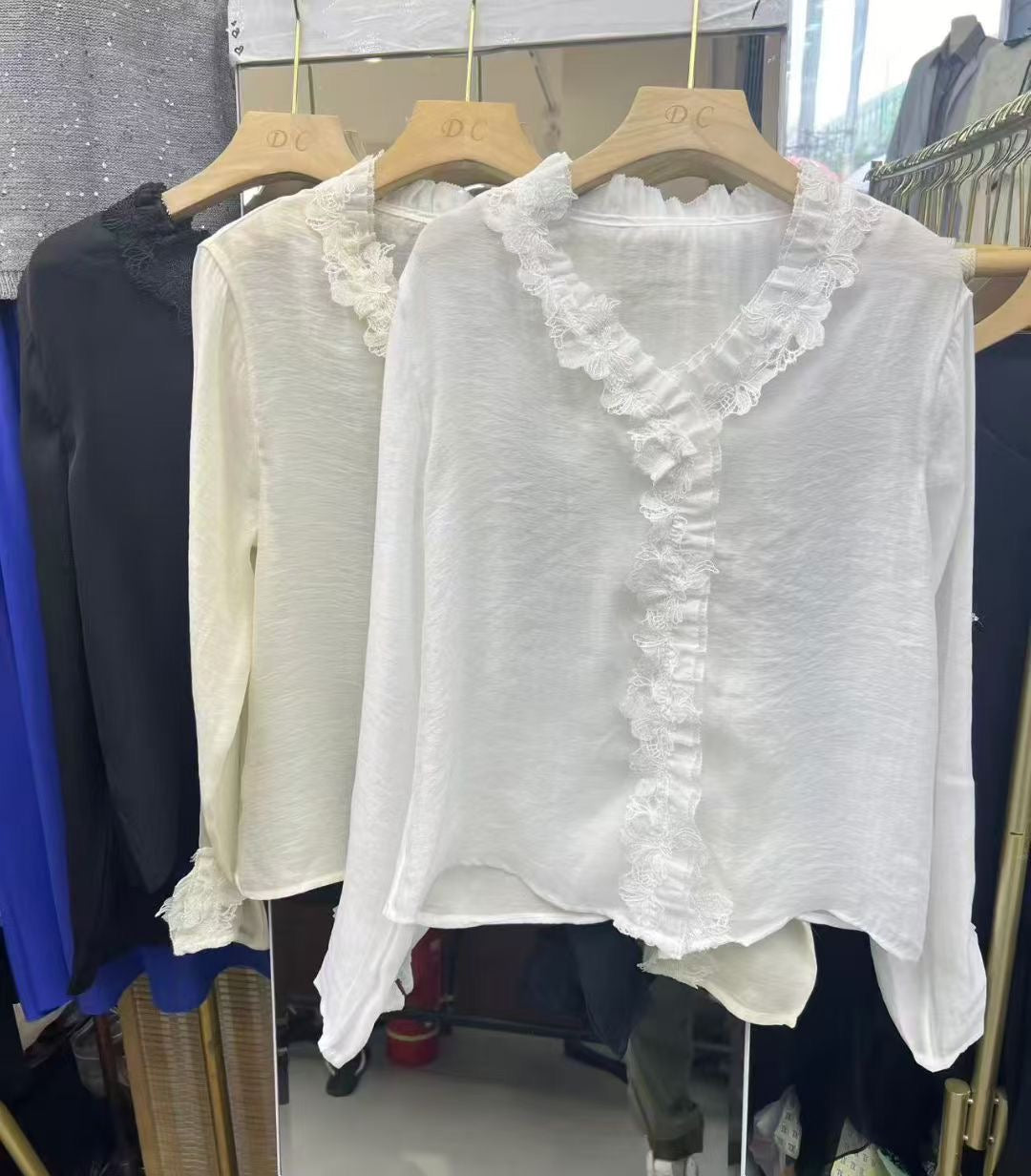 The Heirloom Lace Ruffle Trim Blouse
