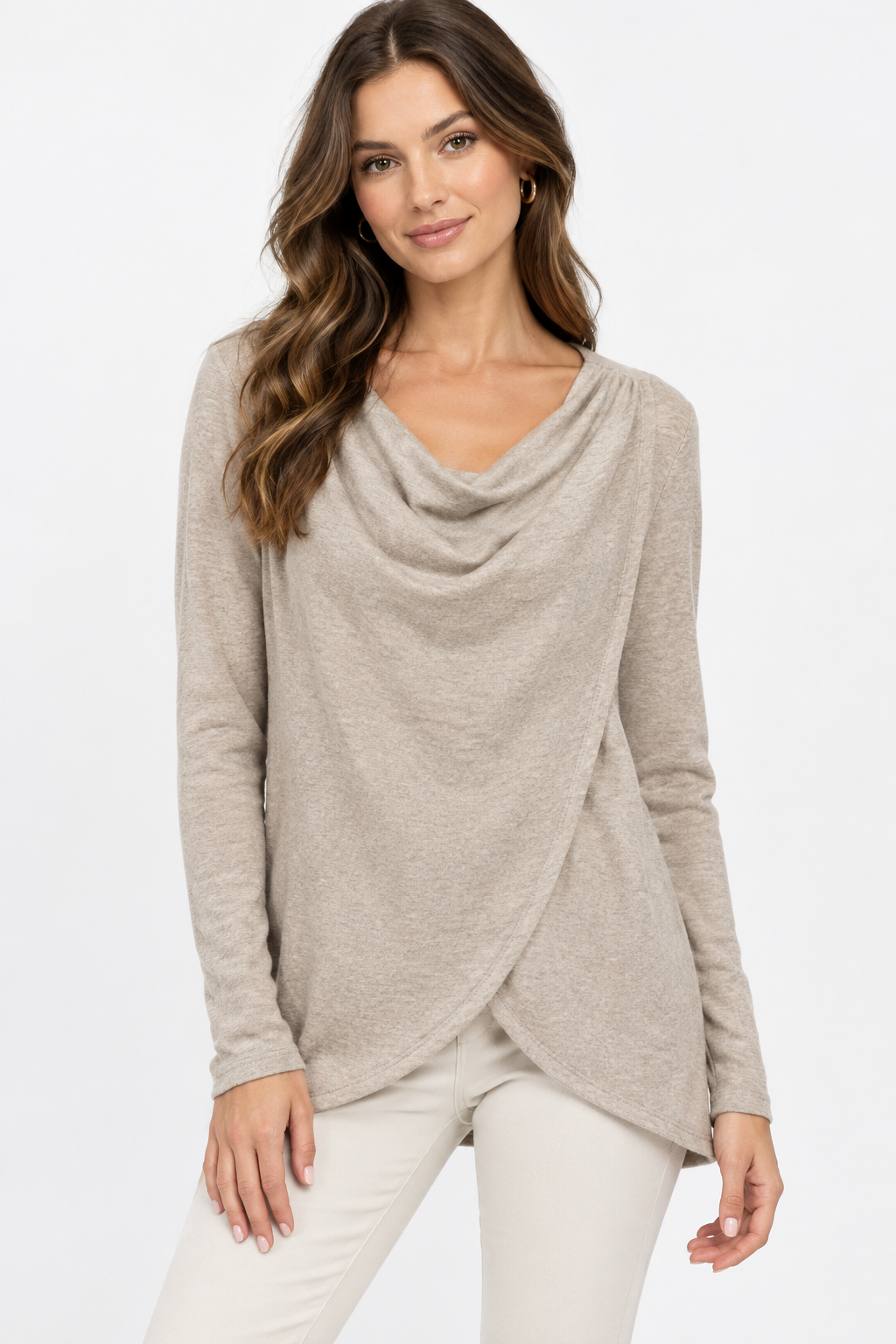Soft Draped Cowl Neck Top - Off Shoulder Knit