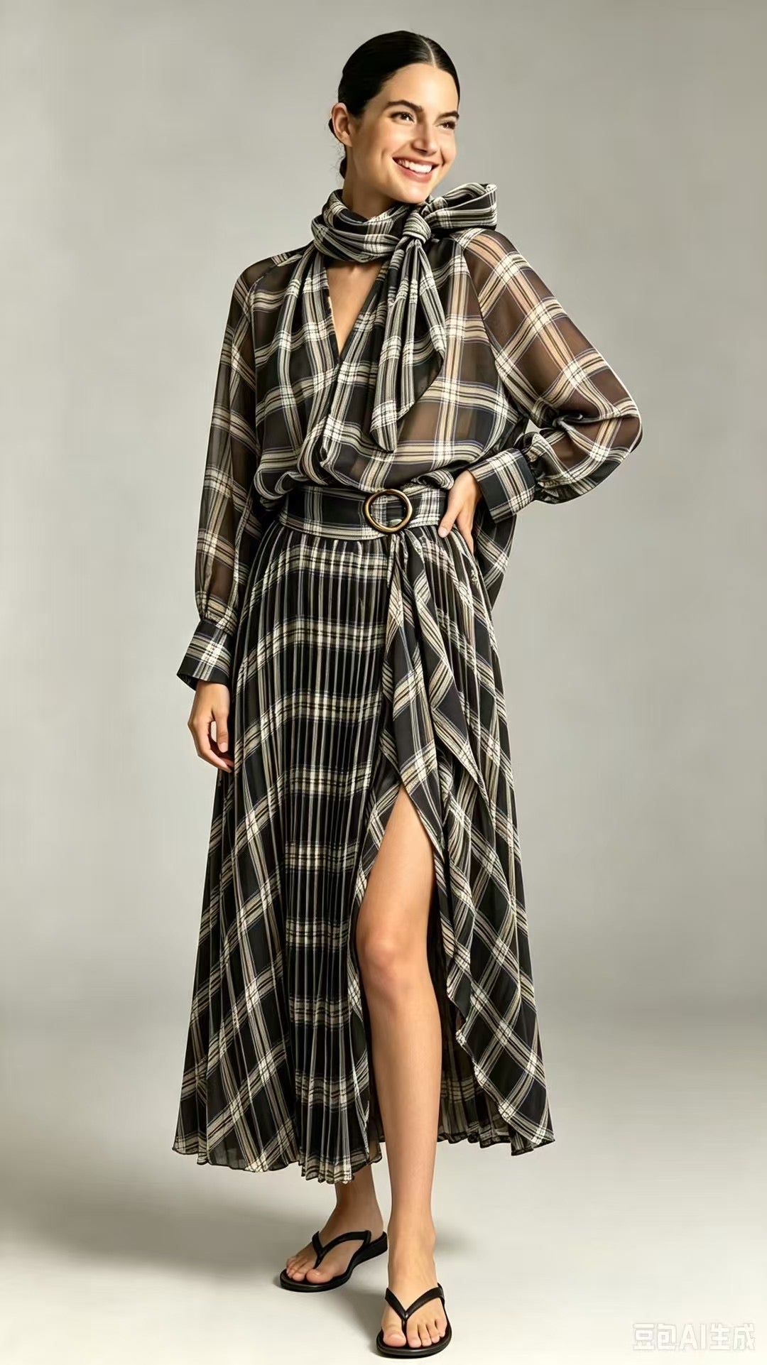 The Audrey Plaid Co-Ord Set - Bow Blouse &amp; Pleated Skirt