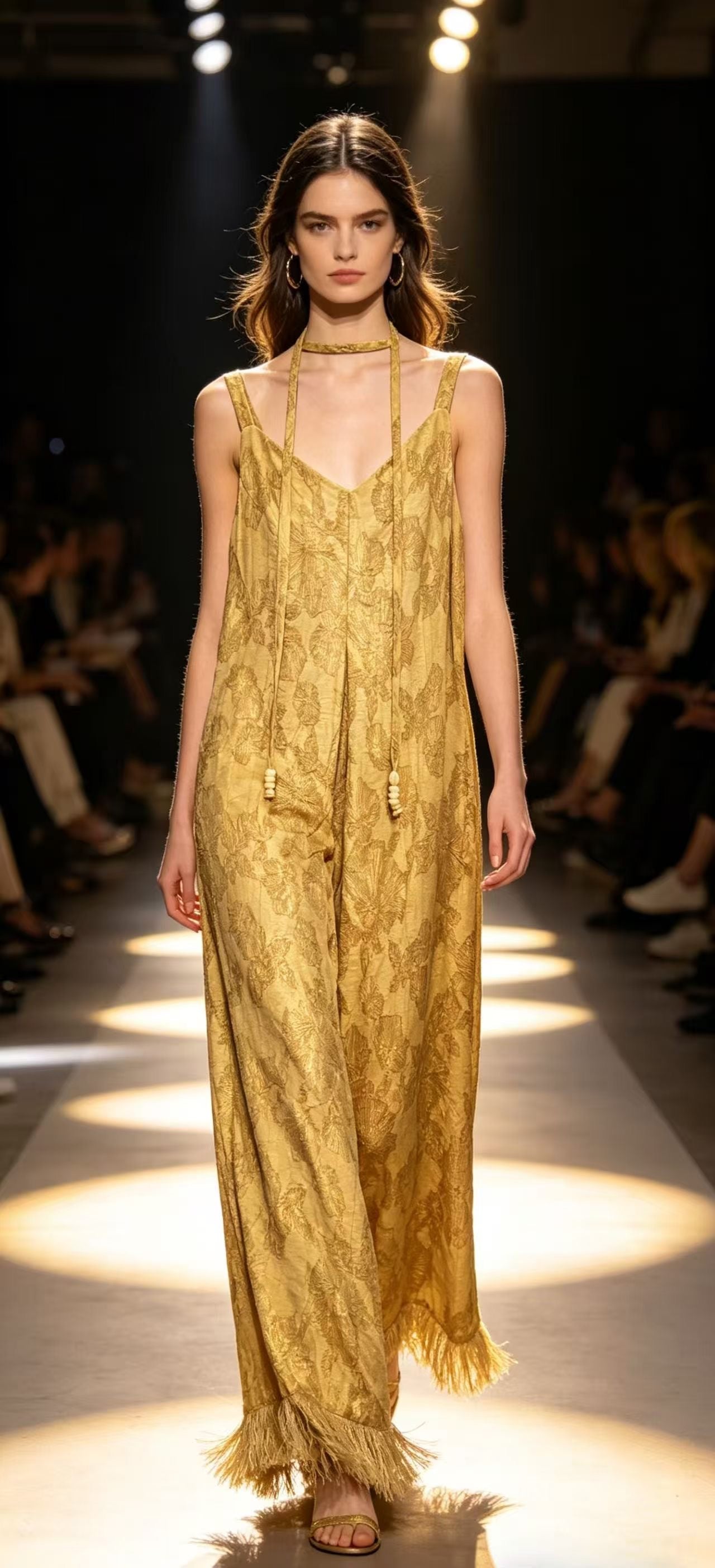 The "Gilded Botanical" Fringe Maxi Dress