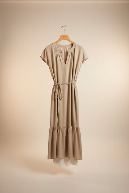 The Old Money Linen Tie-Waist Maxi Dress - Everyday Chic