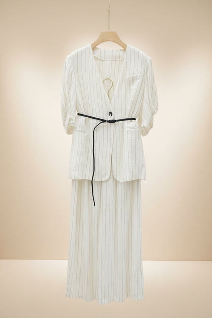 The Old Money Pinstripe Blazer + Palazzo Set - Quiet Luxury Power Suit