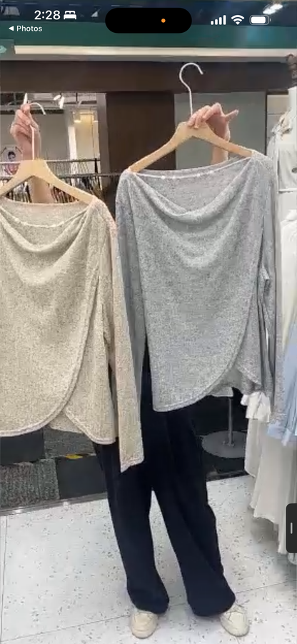 Soft Draped Cowl Neck Top - Off Shoulder Knit