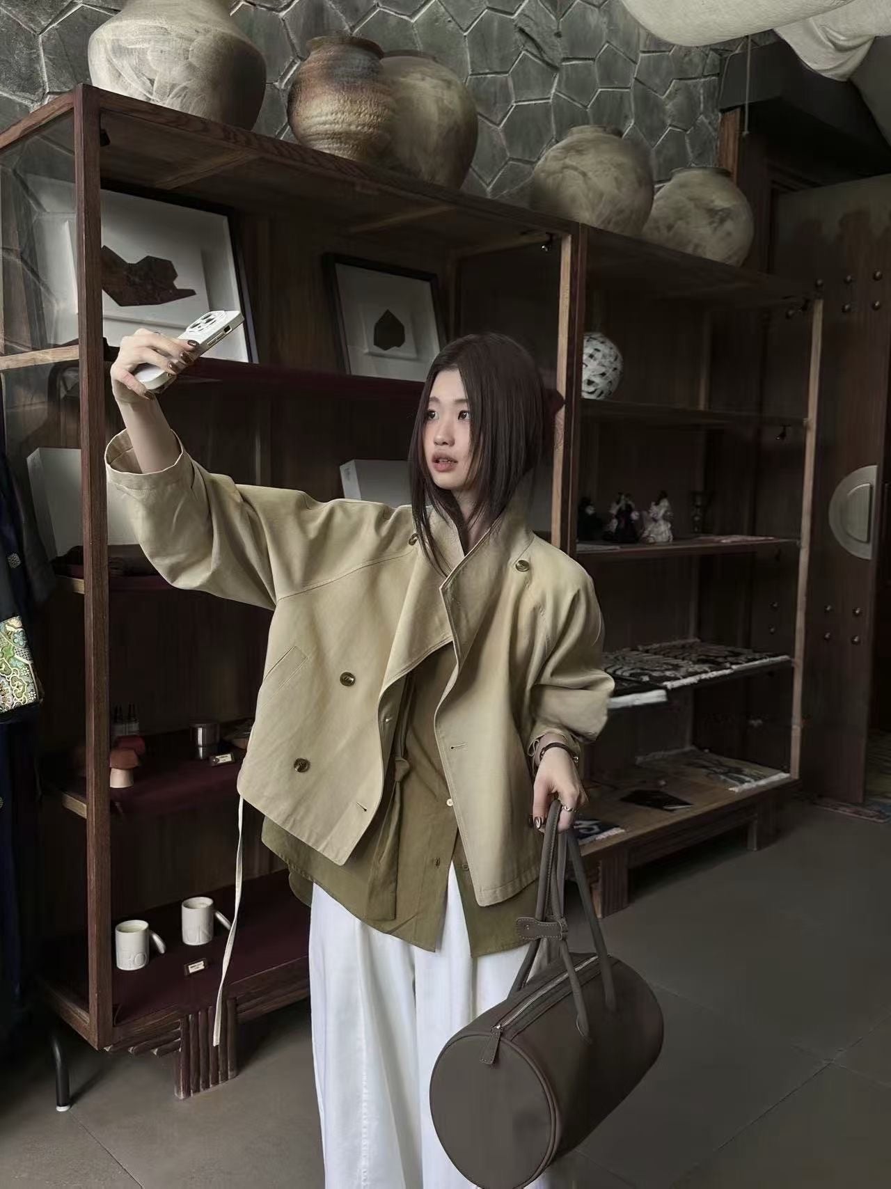 The Seoul U-Ka Cropped Balloon Trench Jacket - Designer Moto Cropped Coat
