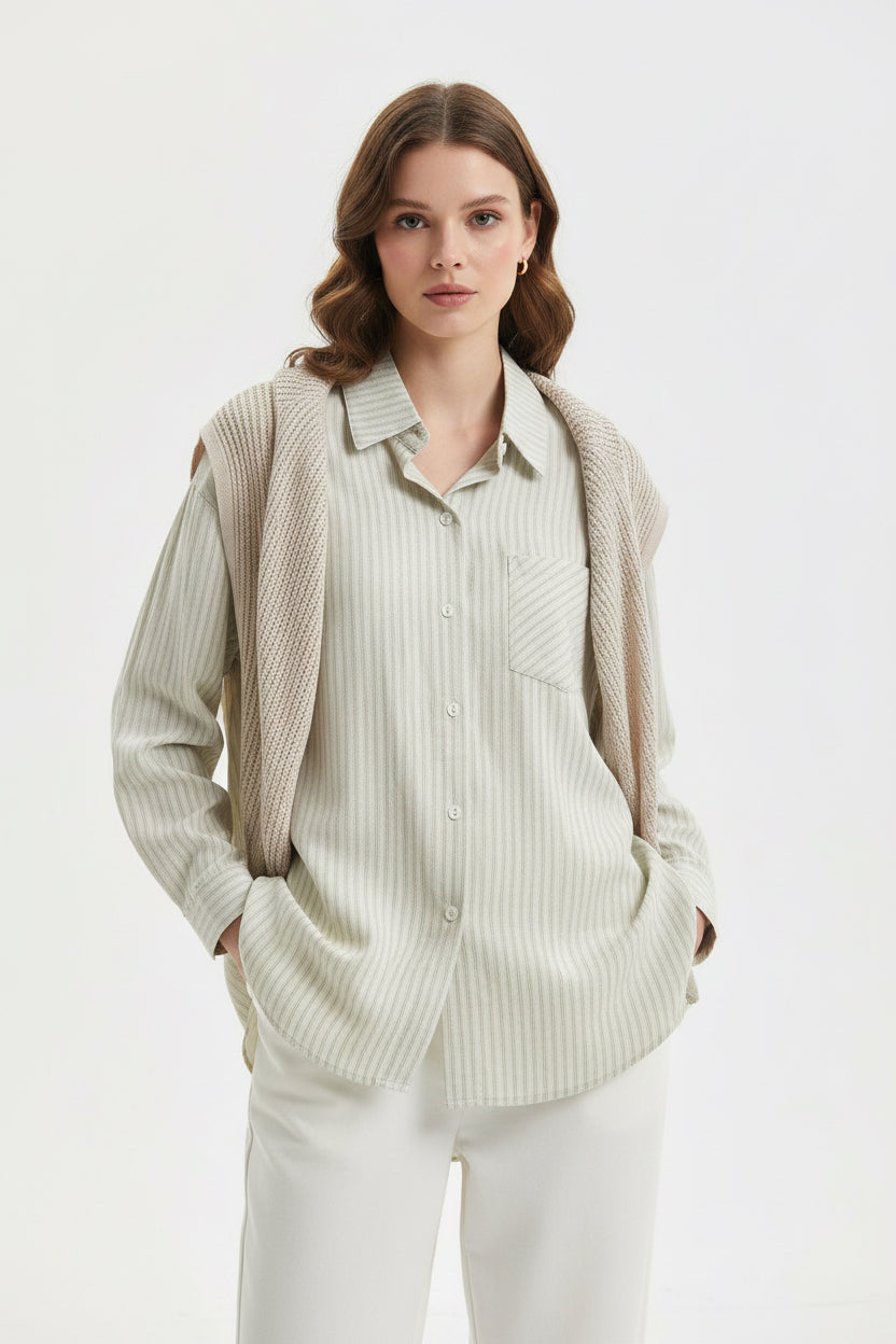 Layered Shirt Set With Shoulder Sweater
