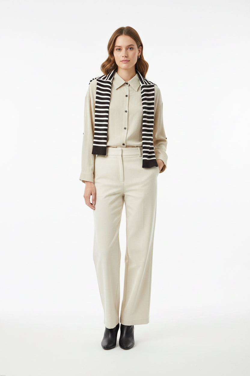 Layered Shirt Set With Shoulder Sweater