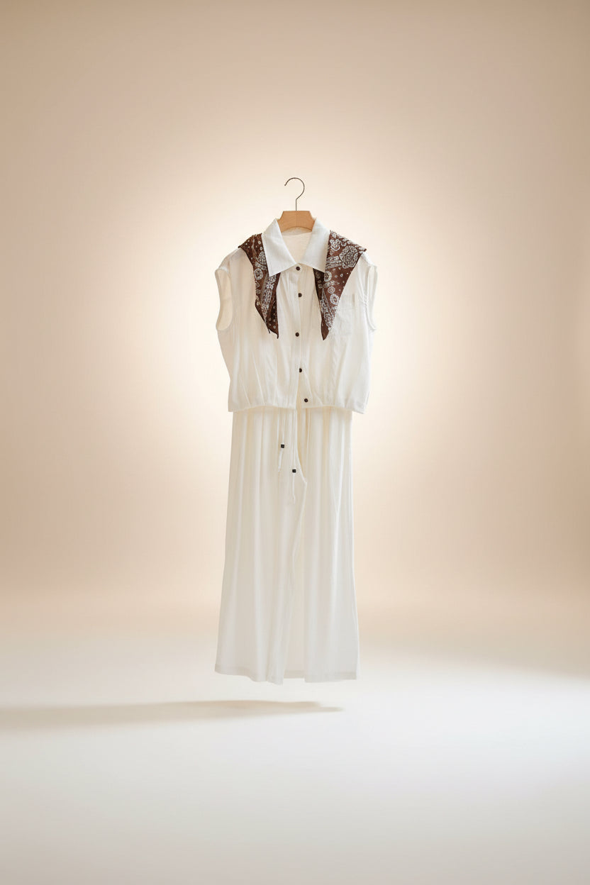 The Western Bandana Linen Jumpsuit Set - Quiet Luxury 2pc
