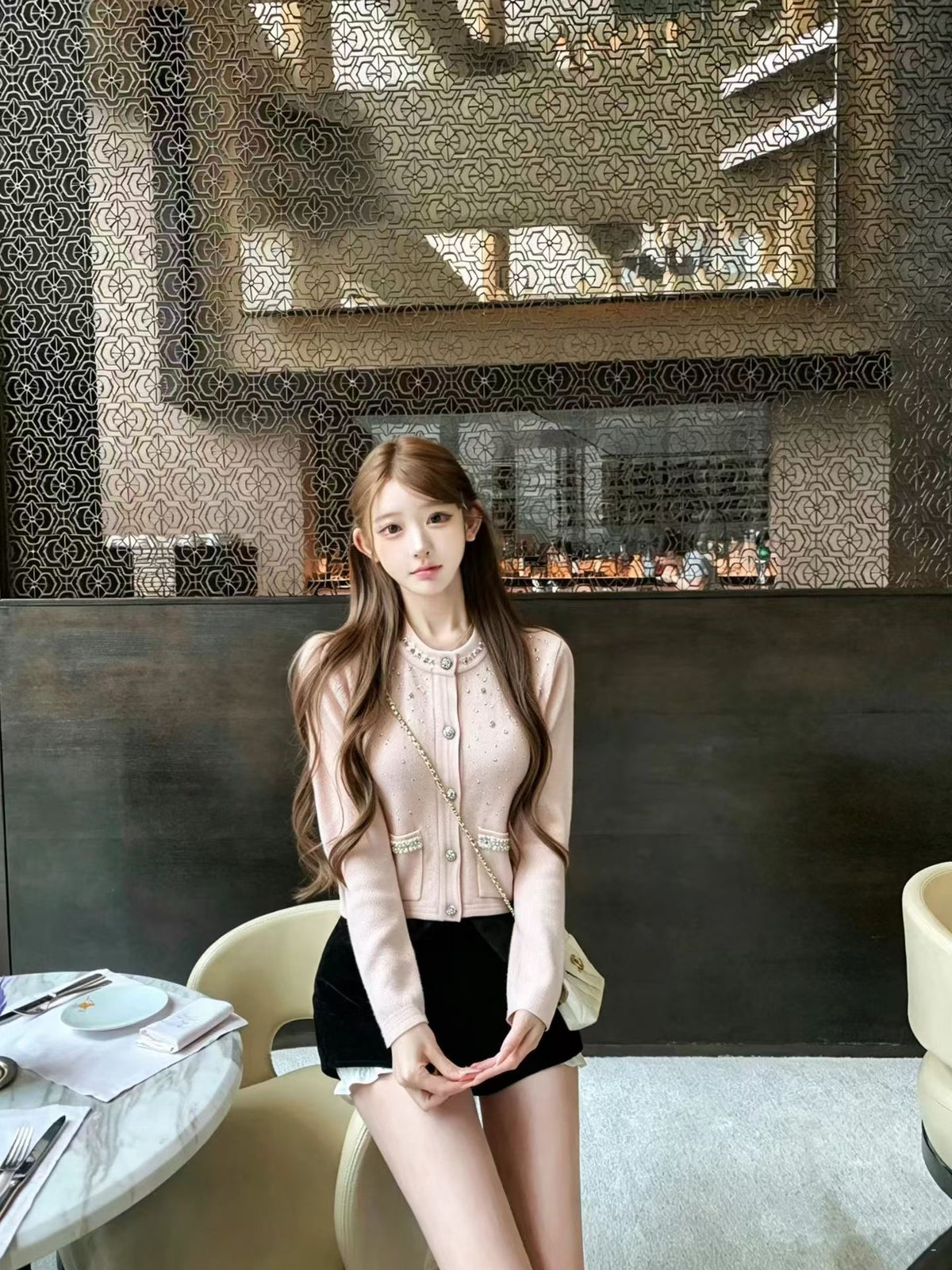 Pearl Button Embellished Cardigan button down