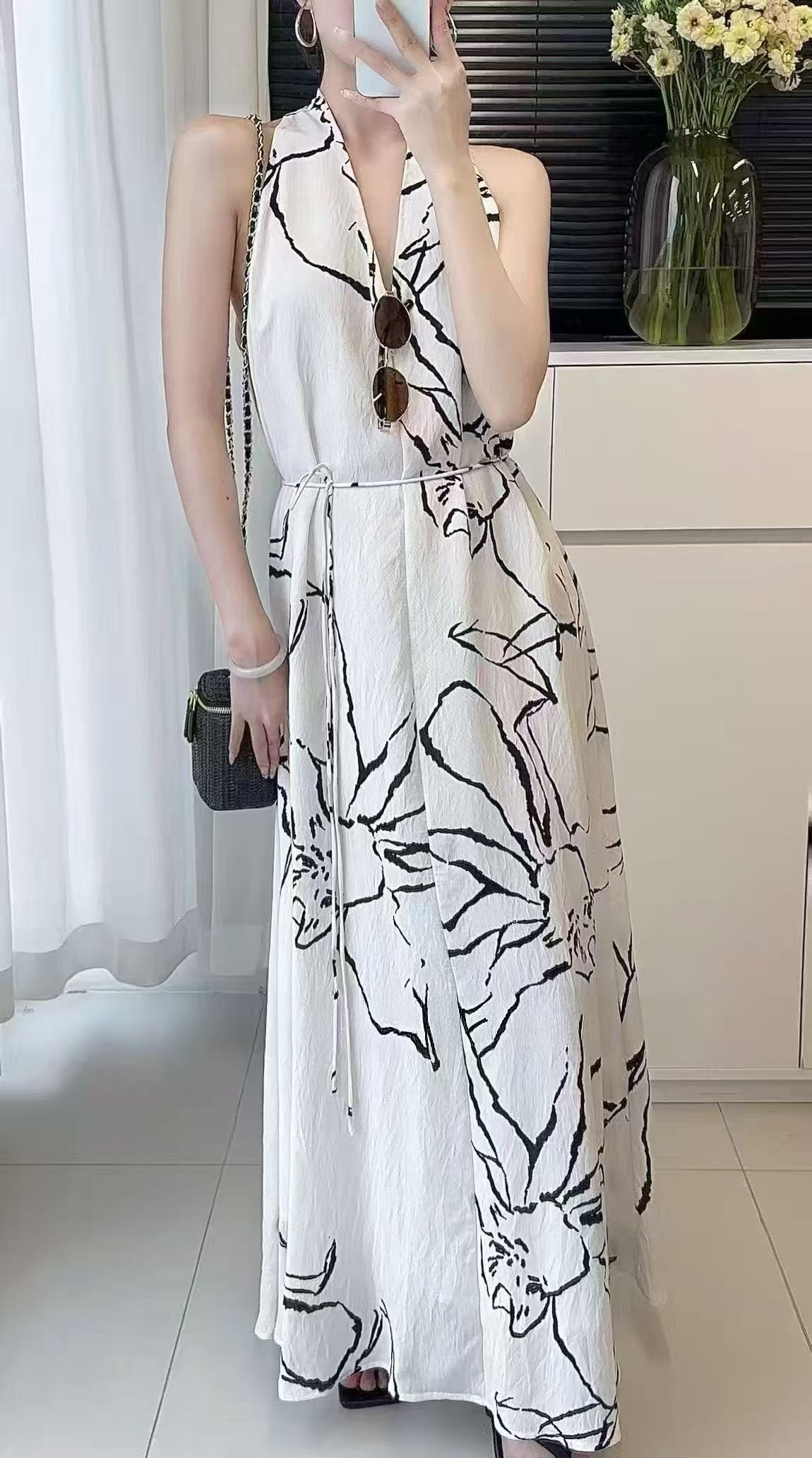 The Ink Sketch Halter Maxi Dress
