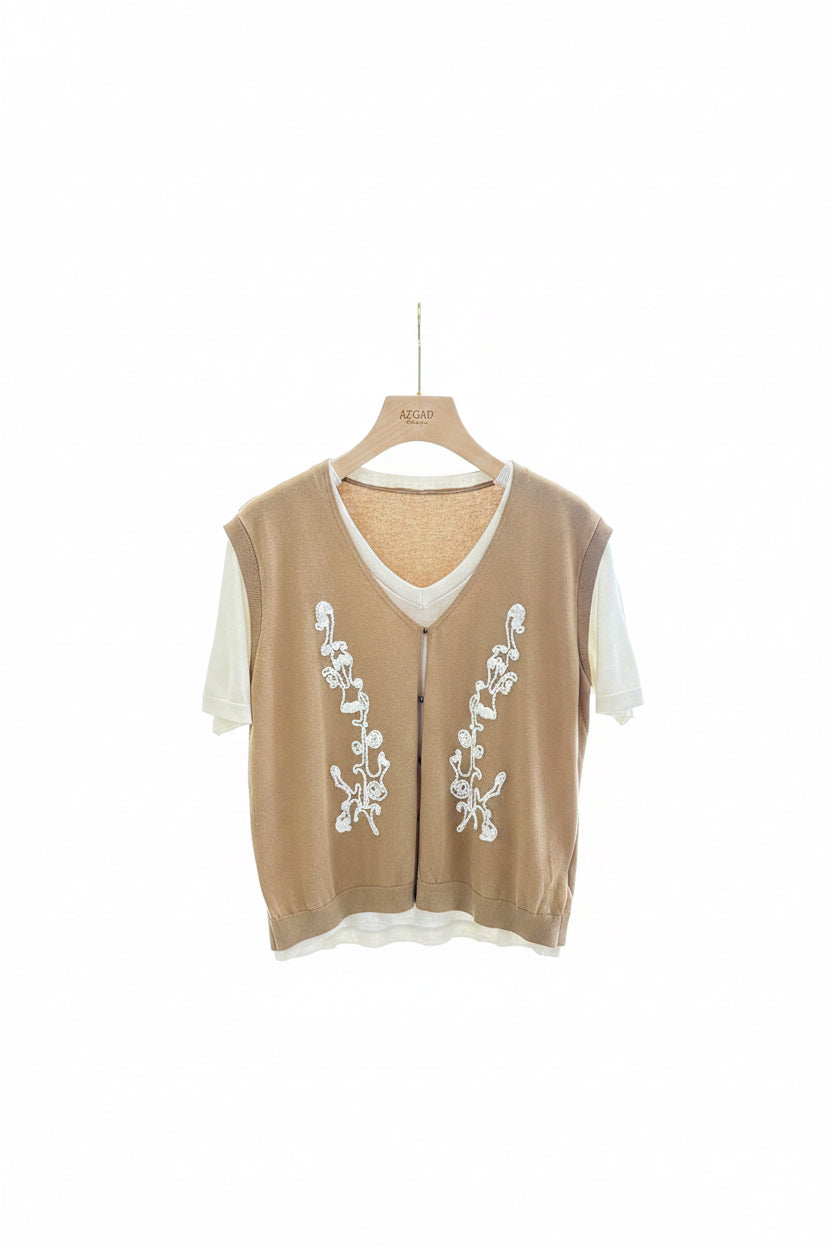 The Embroidered Knit Layer Tee - Old Money 2-in-1 Top