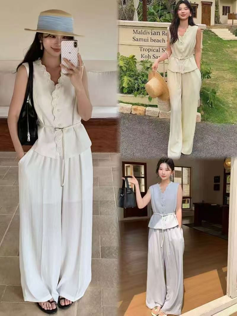 The "Scallop Belted" Vest Set