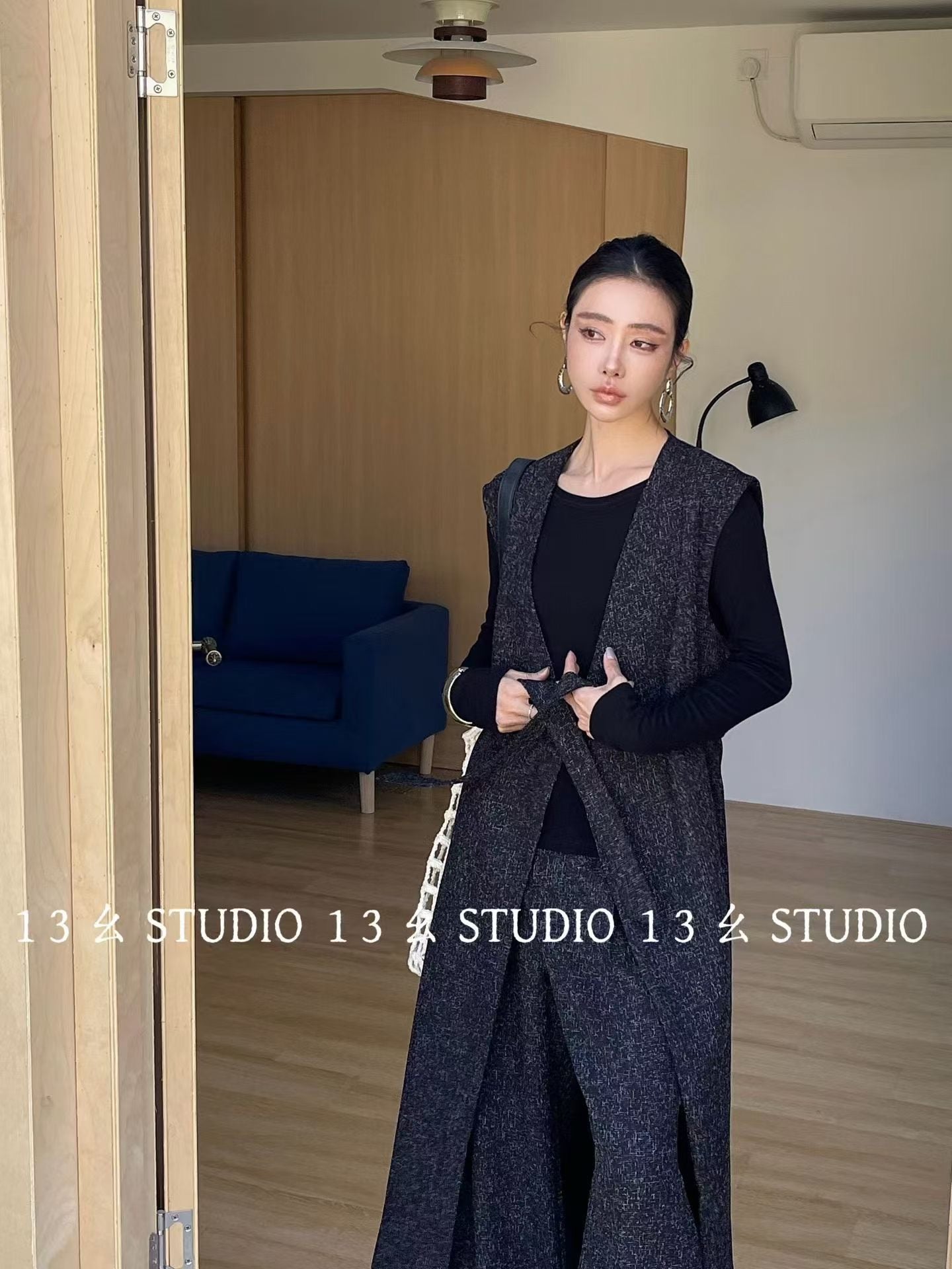 Long Vest Set With Wide Pants - Minimal Chic 2 Piece Suit