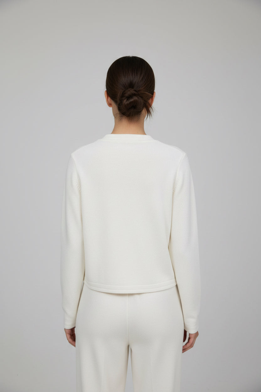 Pearl Button Embellished Cardigan - White