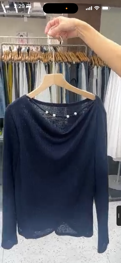 Soft Draped Cowl Neck Top - Off Shoulder Knit