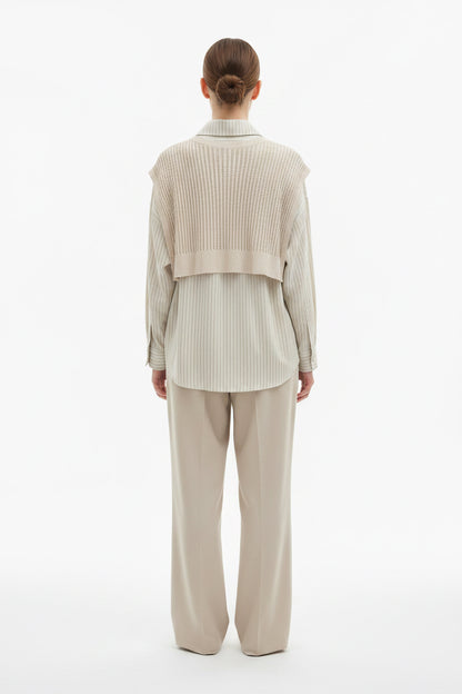 Layered Shirt Set With Shoulder Sweater
