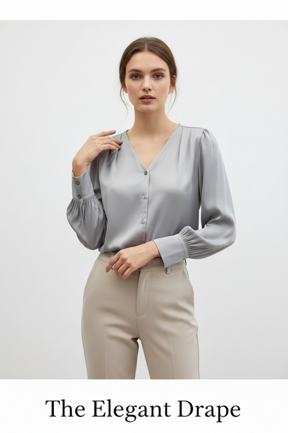 The Elegant Drape Puff Sleeve Blouse