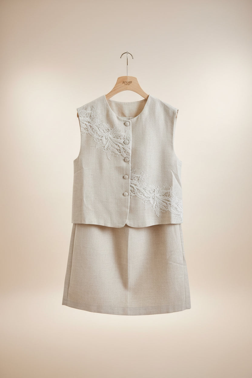 The Lace Linen Vest Skirt Set - 2 Piece