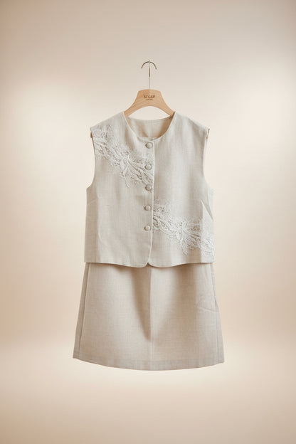 The Lace Linen Vest Skirt Set - 2 Piece