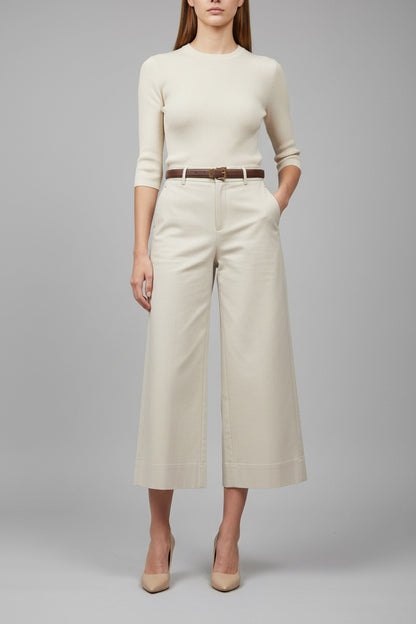 Loewe Old Money Wide Culotte Pant with Belt - Premium Cotton Blend
