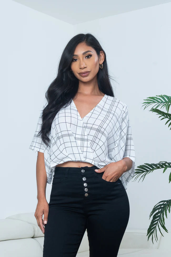 Chiffon Surplice V Neck Dolman Sleeve Crop Top