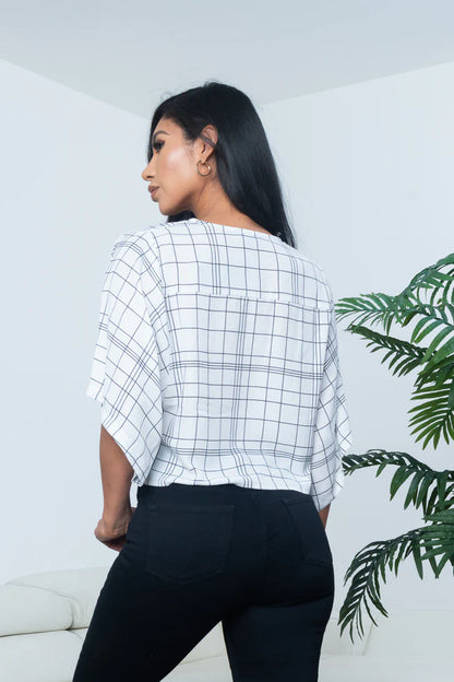 Chiffon Surplice V Neck Dolman Sleeve Crop Top