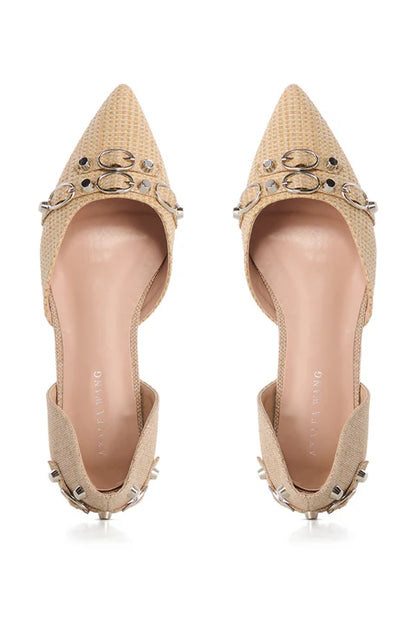 Azalea Wang Aella Tan Woven Ballet Flat