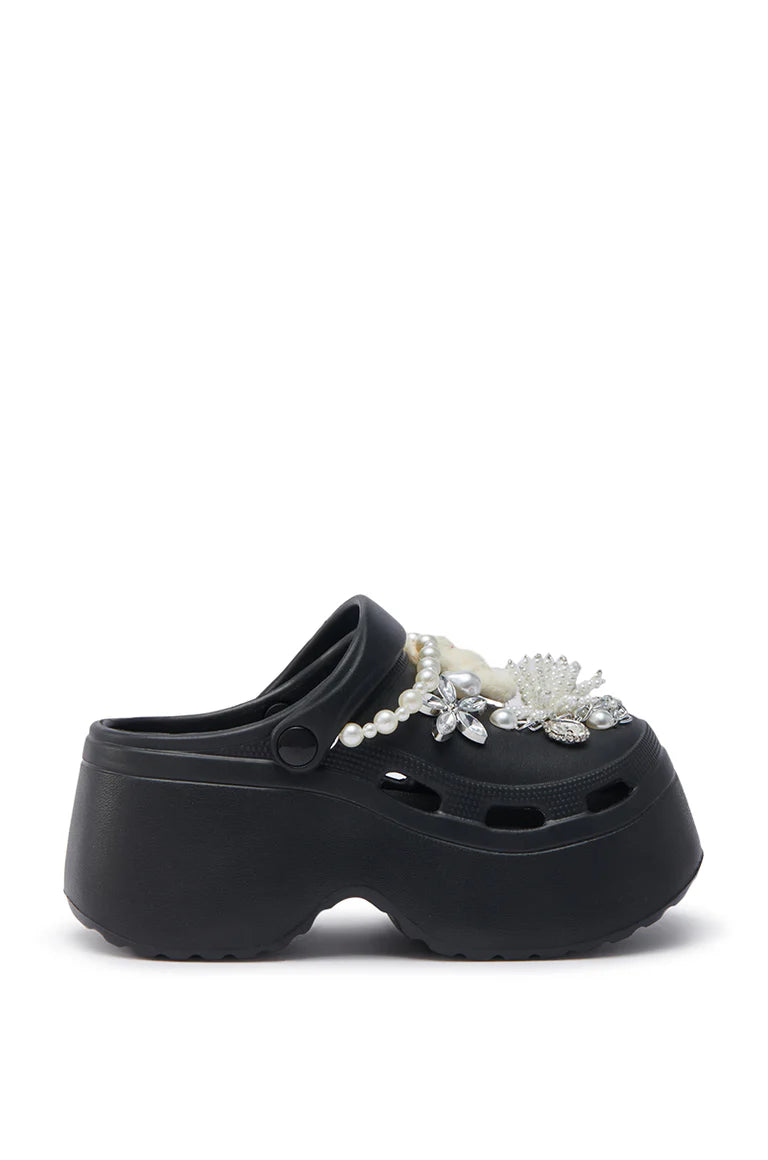 Azalea Wang Davies Black Pearl Rhinestone Flat