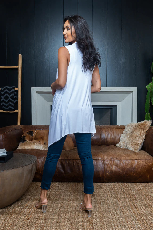 Asymmetrical Handkerchief Draped Open Front Sleeveless Duster Cardigan Vest