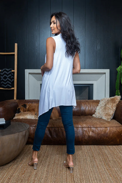 Asymmetrical Handkerchief Draped Open Front Sleeveless Duster Cardigan Vest