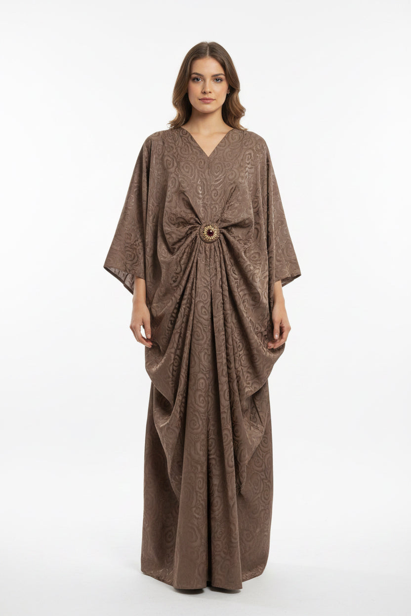 The Royal Brooch Kaftan Dress - Luxury Batwing Maxi