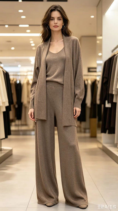 The AZGAD LUXE 3-Piece Set - Cardigan + Top + Palazzo Pants