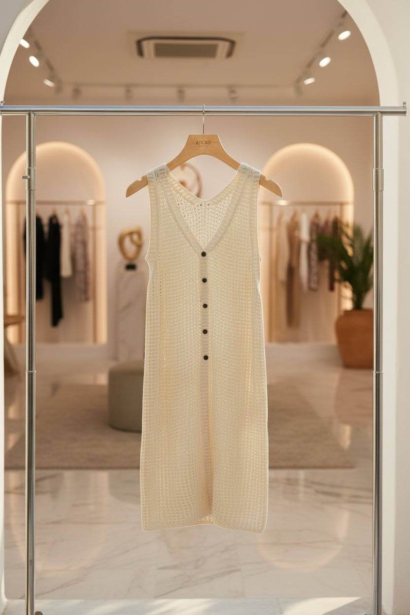The Old Money Crochet Knit Long Vest - Quiet Luxury Layer