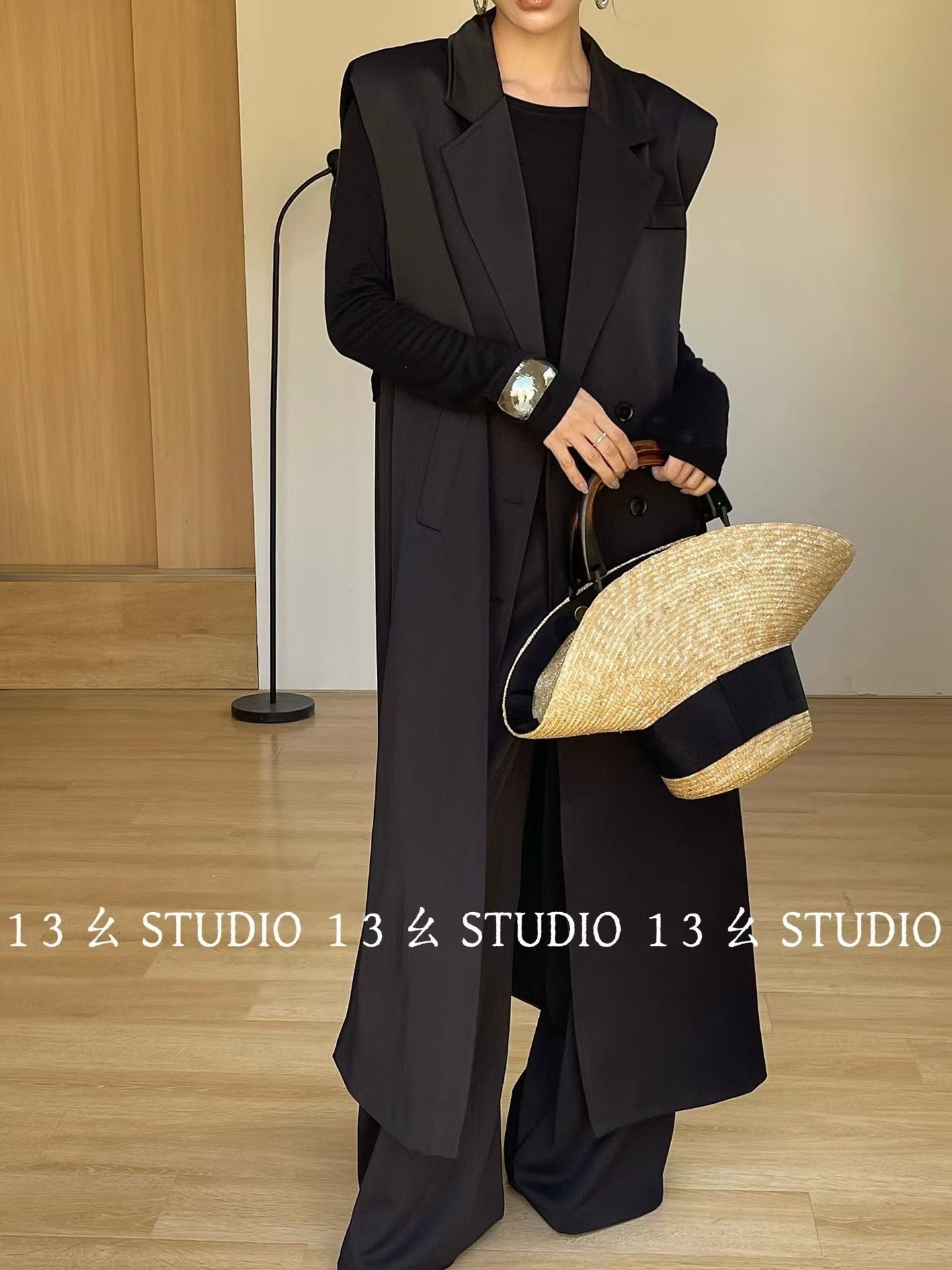 Long Vest Set With Wide Pants - Minimal Chic 2 Piece Suit