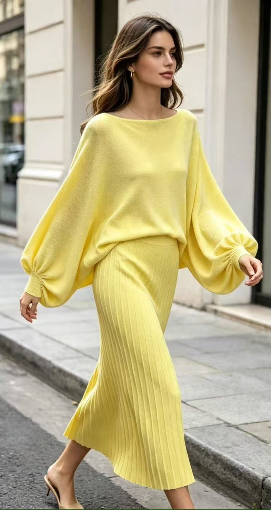 The Paris Knit Co-Ord Set - Batwing Sweater &amp; Pleated Skirt