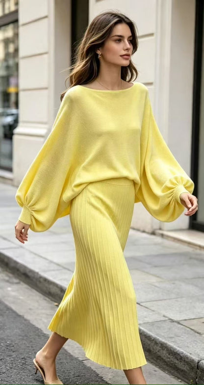 The Paris Knit Co-Ord Set - Batwing Sweater &amp; Pleated Skirt