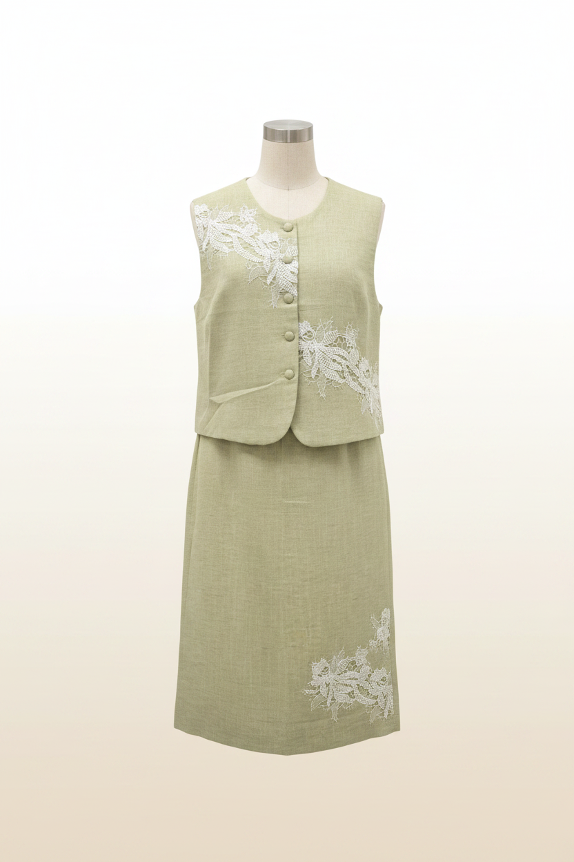 The Lace Linen Vest Skirt Set - 2 Piece