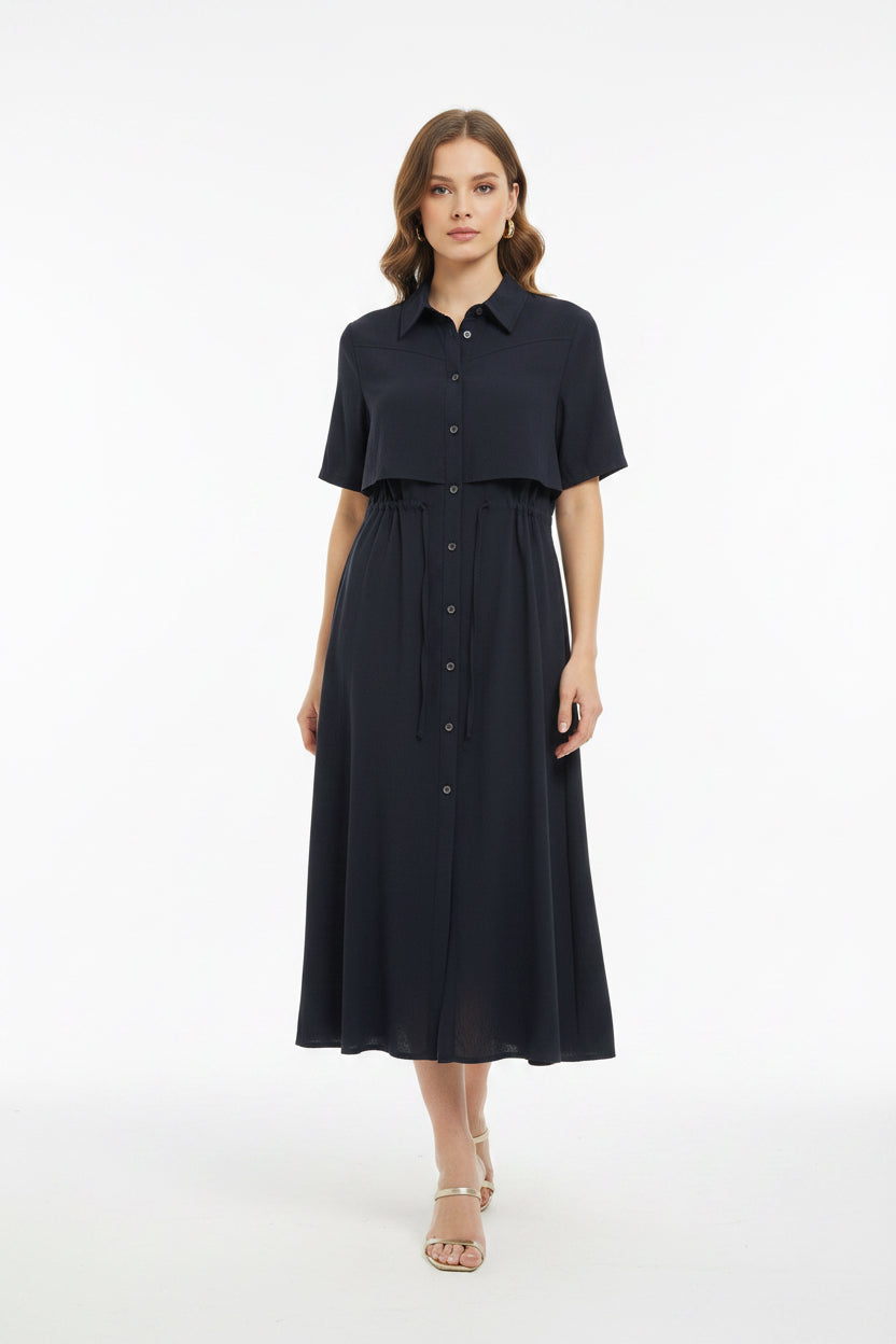 The Old Money Drawstring Shirt Dress - Quiet Luxury Midi