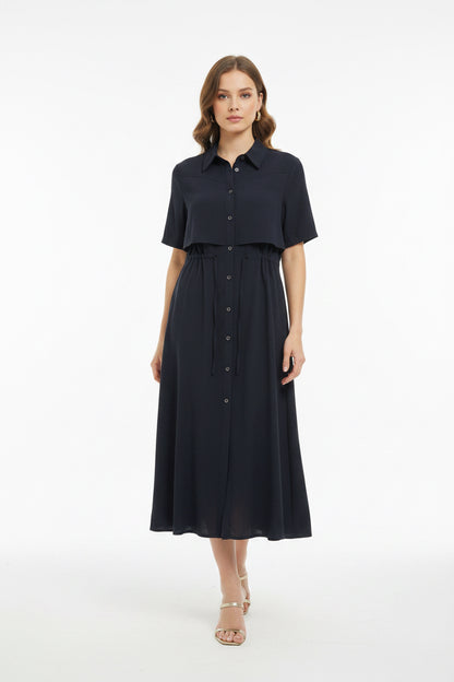 The Old Money Drawstring Shirt Dress - Quiet Luxury Midi