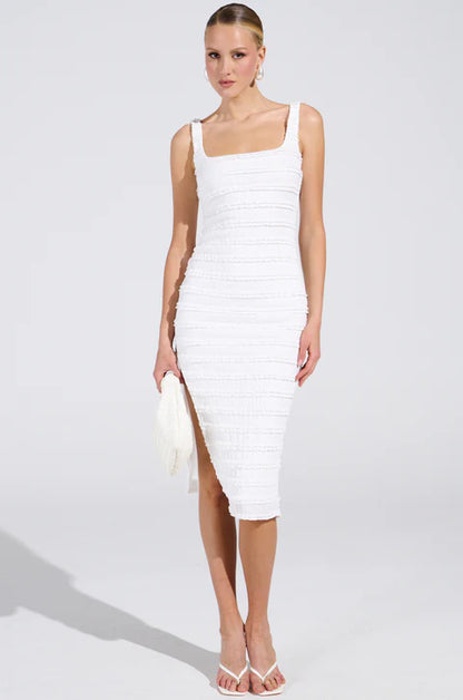 Better Believe It Textured Midi Dress in White